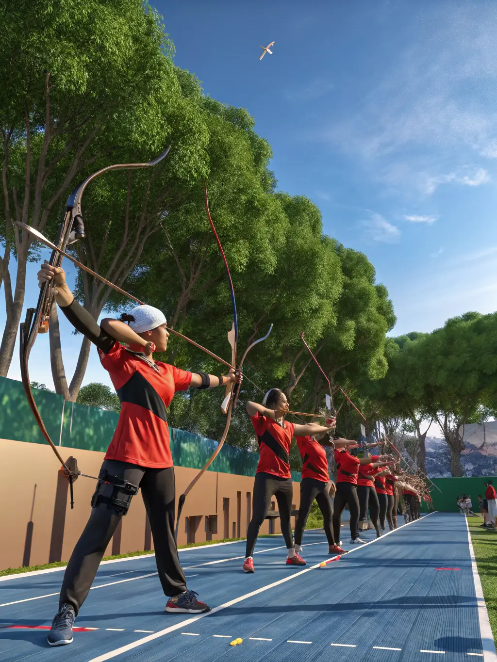 A group photo of Les Archers Embrunais members participating in a team-building activity, highlighting the club's emphasis on community and collaboration.